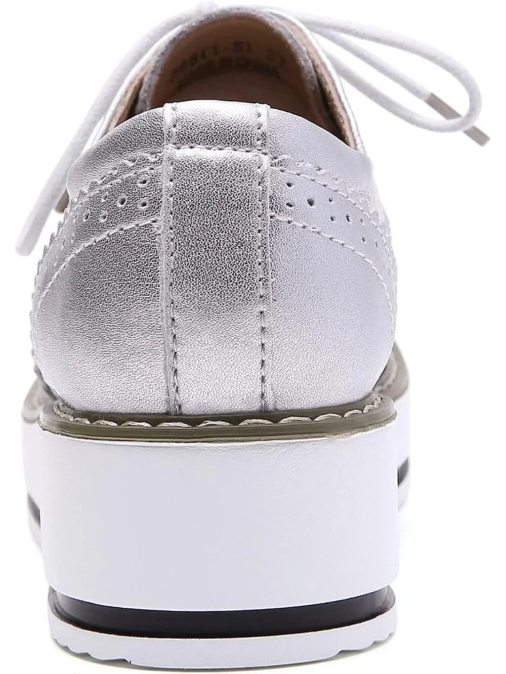 Women's Sliver Round Toe Lace Up Leather Oxford Shoes Wingtip White Platform